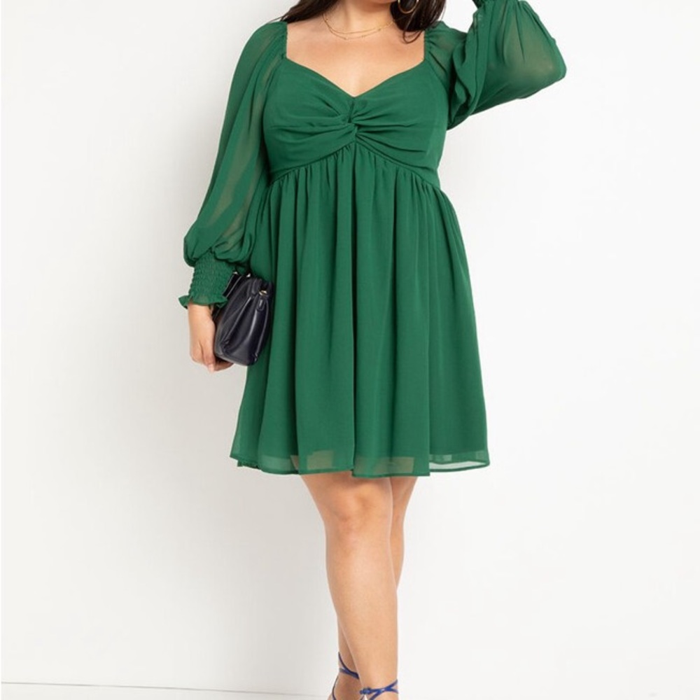 Eloquii Green Twisted Bodice Mini Dress XL